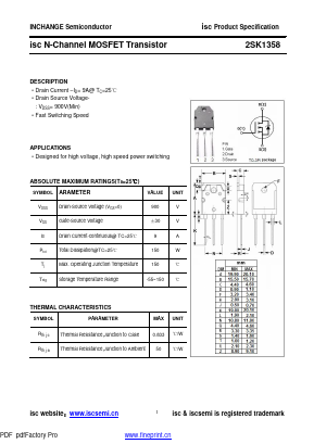 2SK1358 Datasheet PDF Inchange Semiconductor