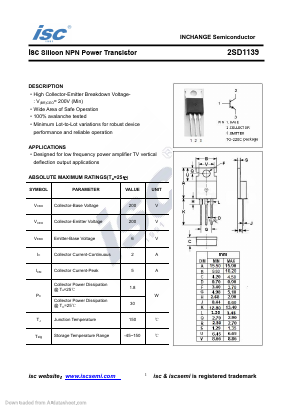D1139 Datasheet PDF Inchange Semiconductor