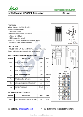 2SK1502 Datasheet PDF Inchange Semiconductor