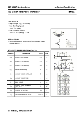 BU607 Datasheet PDF Inchange Semiconductor