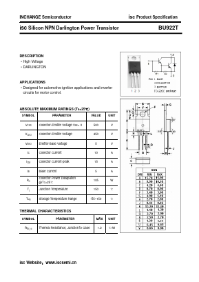 BU922T Datasheet PDF Inchange Semiconductor