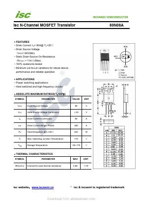 80N08A Datasheet PDF Inchange Semiconductor