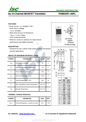 PSMN2R1-40PL Datasheet PDF Inchange Semiconductor