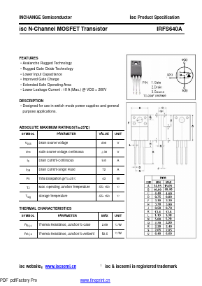 IRFS640A Datasheet PDF Inchange Semiconductor