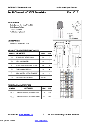2SK1401A Datasheet PDF Inchange Semiconductor
