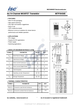 MTP3N50E Datasheet PDF Inchange Semiconductor