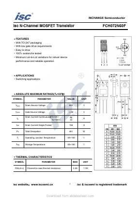 FCH072N60F Datasheet PDF Inchange Semiconductor