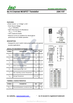 K1197 Datasheet PDF Inchange Semiconductor