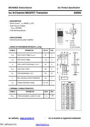 80N06 Datasheet PDF Inchange Semiconductor