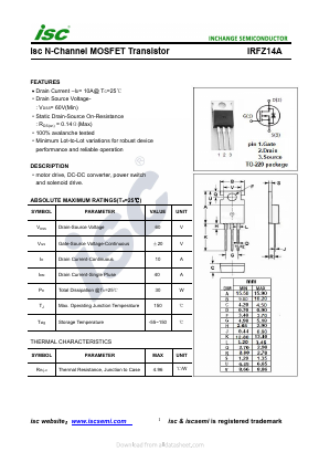 IRFZ14A Datasheet PDF Inchange Semiconductor