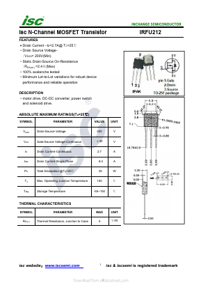 IRFU212 Datasheet PDF Inchange Semiconductor