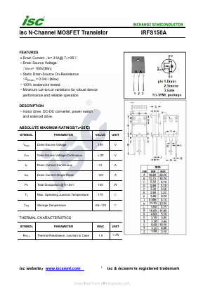 IRFS150A Datasheet PDF Inchange Semiconductor