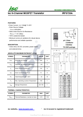 IRFS720A Datasheet PDF Inchange Semiconductor