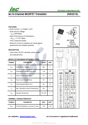 2SK2213L Datasheet PDF Inchange Semiconductor