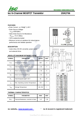 K2706 Datasheet PDF Inchange Semiconductor
