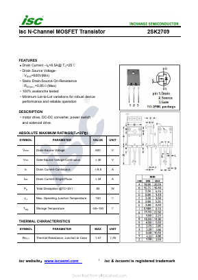 K2709 Datasheet PDF Inchange Semiconductor
