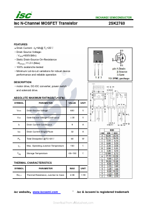 2SK2760 Datasheet PDF Inchange Semiconductor