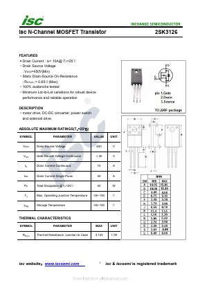 2SK3126 Datasheet PDF Inchange Semiconductor