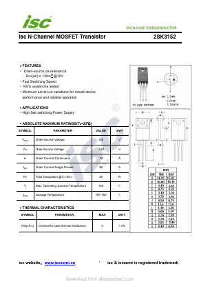 K3152 Datasheet PDF Inchange Semiconductor