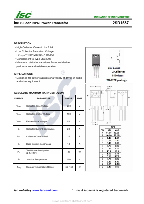 D1587 Datasheet PDF Inchange Semiconductor