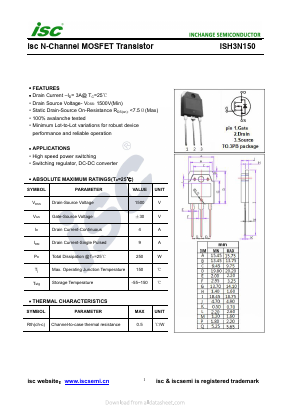 ISH3N150 Datasheet PDF Inchange Semiconductor
