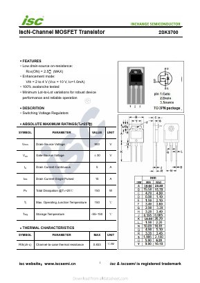K3700 Datasheet PDF Inchange Semiconductor