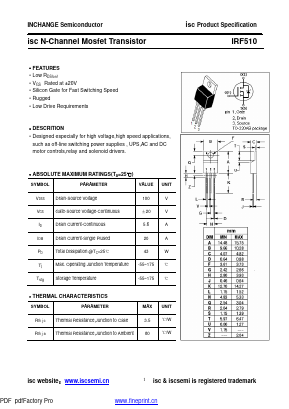 IRF510 Datasheet PDF Inchange Semiconductor