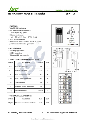 2SK1167 Datasheet PDF Inchange Semiconductor