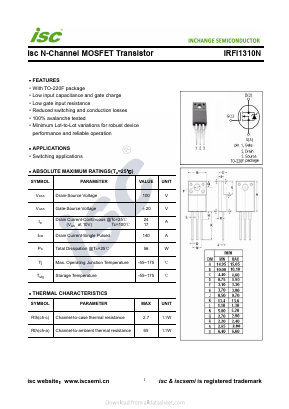 IRFI1310N Datasheet PDF Inchange Semiconductor