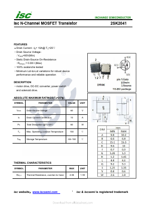 2SK2041 Datasheet PDF Inchange Semiconductor