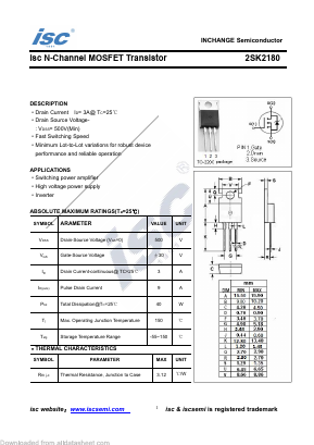 2SK2180 Datasheet PDF Inchange Semiconductor