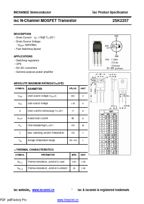 2SK2257 Datasheet PDF Inchange Semiconductor