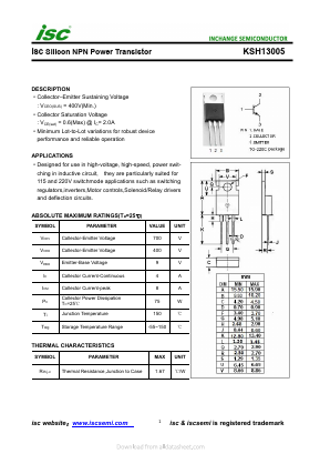 KSH13005 Datasheet PDF Inchange Semiconductor