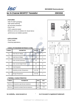 K3262 Datasheet PDF Inchange Semiconductor