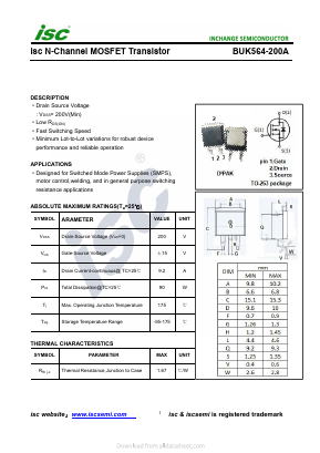BUK564-200A Datasheet PDF Inchange Semiconductor