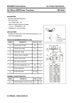 MJ15026 Datasheet PDF Inchange Semiconductor