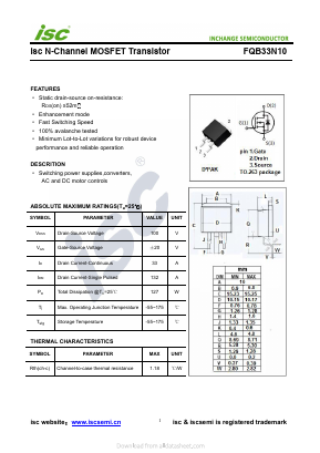 FQB33N10 Datasheet PDF Inchange Semiconductor