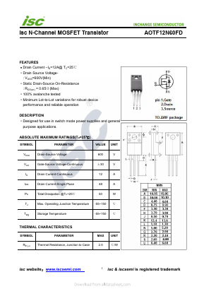 AOTF12N60FD Datasheet PDF Inchange Semiconductor