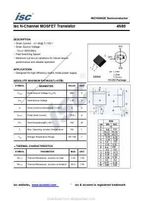4N80 Datasheet PDF Inchange Semiconductor