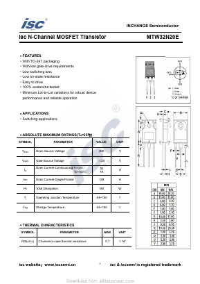 MTW32N20E Datasheet PDF Inchange Semiconductor