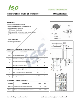 MMD60R580Q Datasheet PDF Inchange Semiconductor