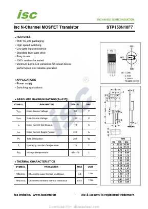 STP150N10F7 Datasheet PDF Inchange Semiconductor