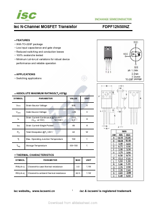 FDPF12N50NZ Datasheet PDF Inchange Semiconductor