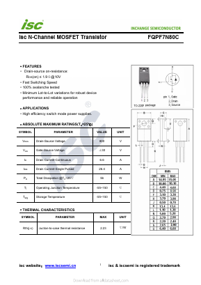 FQPF7N80C Datasheet PDF Inchange Semiconductor