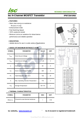 IPI072N10N3 Datasheet PDF Inchange Semiconductor
