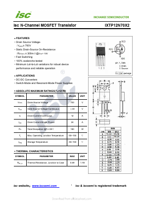 IXTP12N70X2 Datasheet PDF Inchange Semiconductor