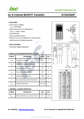 IXTQ22N60P Datasheet PDF Inchange Semiconductor
