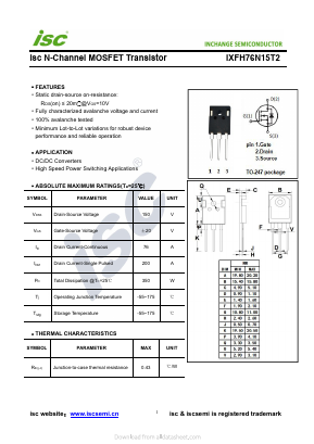 IXFH76N15T2 Datasheet PDF Inchange Semiconductor