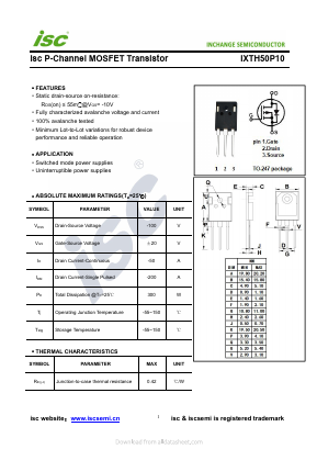 IXTH50P10 Datasheet PDF Inchange Semiconductor