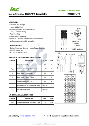 IXTH72N20 Datasheet PDF Inchange Semiconductor